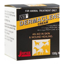 Dermaclens for cats is an effective scientific formulation for treating wounds, lesions, abrasions, burns and dermatological conditions of cats. It provides fast-paced relief from damaged skin and regenerates ruptured skin and coat cells in cats.    Information:     Manufactured by Jurox, Dermaclens for cats is an ideal skin care treatment for felines. The colorless cream does wound cleaning by removing debris, coagulum and necrotic tissue from the injured skin. Its active ingredients help in regeneration of damaged skin cells. It accelerates recovery by rapidly treating skin damage.    It provides quick relief to cats by forming a soothing layer on the injured skin. It aids in curing various types of skin disorders.