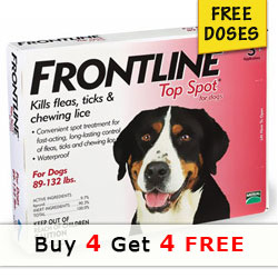 

Frontline Top Spot Extra Large Dogs 89-132lbs (Red) 4 + 4 Doses Free