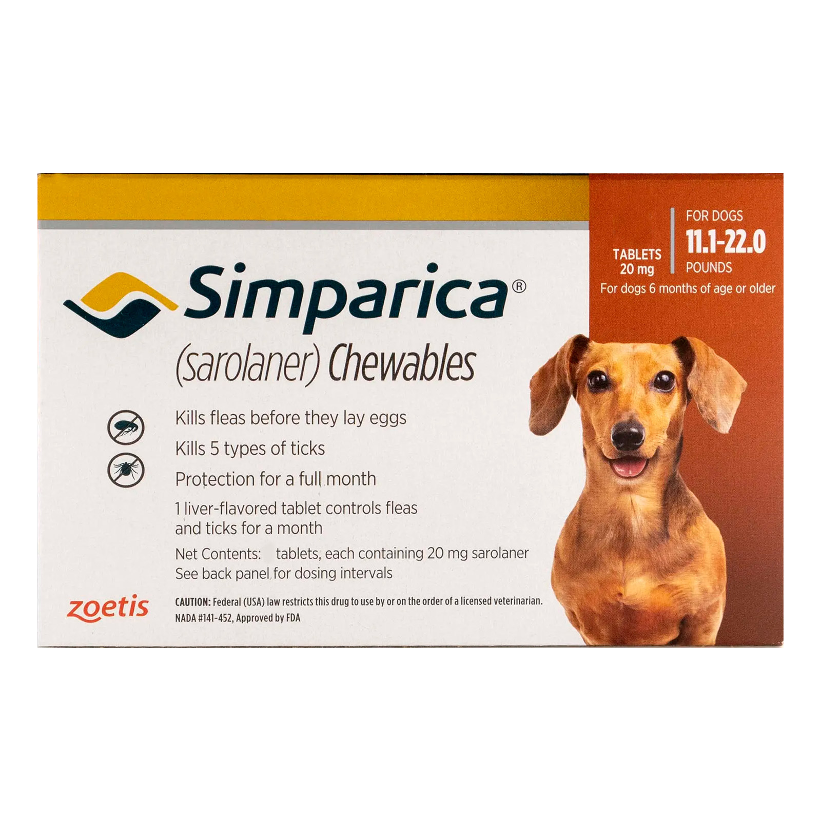 

Simparica For Dogs 11.1-22 Lbs (Brown) 3 Pack