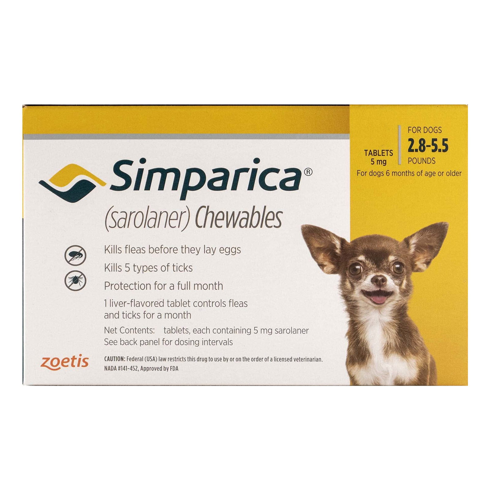 

Simparica For Dogs 2.8-5.5 Lbs (Yellow) 3 Pack