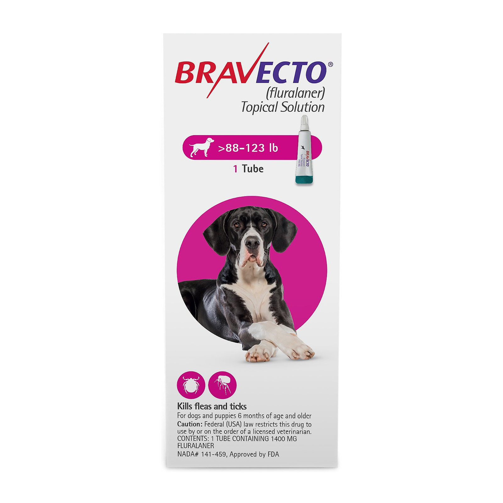 Bravecto Topical For X-Large Dogs (Above 88 Lbs) Pink 1 Doses
Bravecto Topical For X-Large Dogs (Above 88 Lbs) Pink 1 Doses