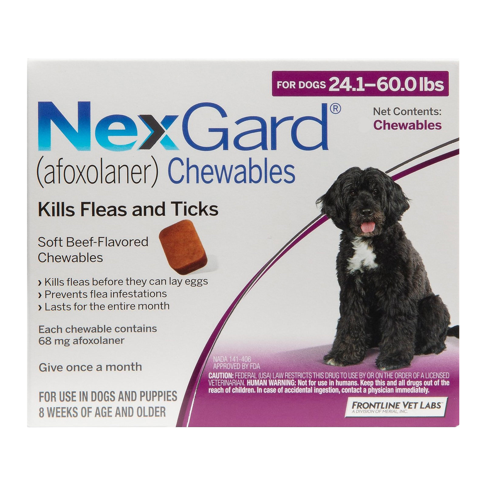 

Nexgard For Large Dogs 24.1-60 Lbs (Purple) 68mg 3 Chews