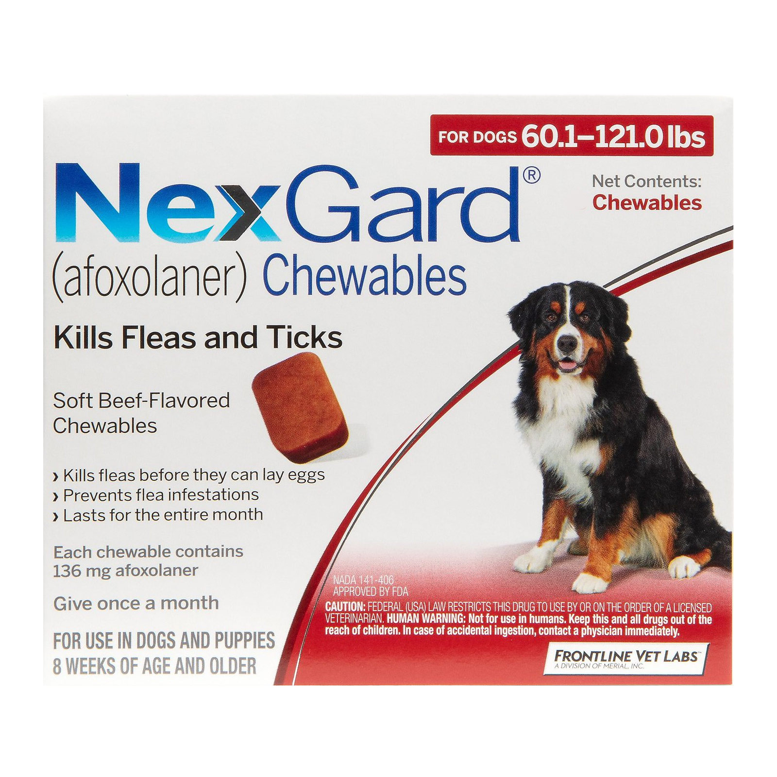 

Nexgard For Extra Large Dogs 60.1-120 Lbs (Red) 136mg 3 Chews
