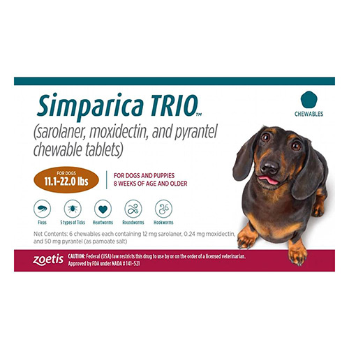 Simparica Trio For Dogs 11.1-22 Lbs (Caramel) 12 Chews
