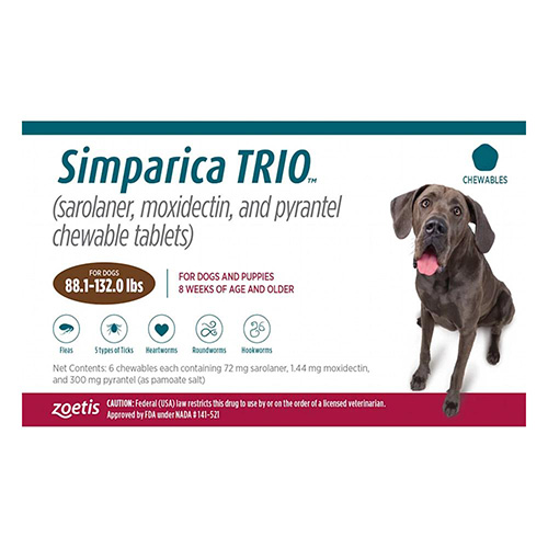 Simparica Trio For Dogs 88.1-132 Lbs (Red) 12 Chews