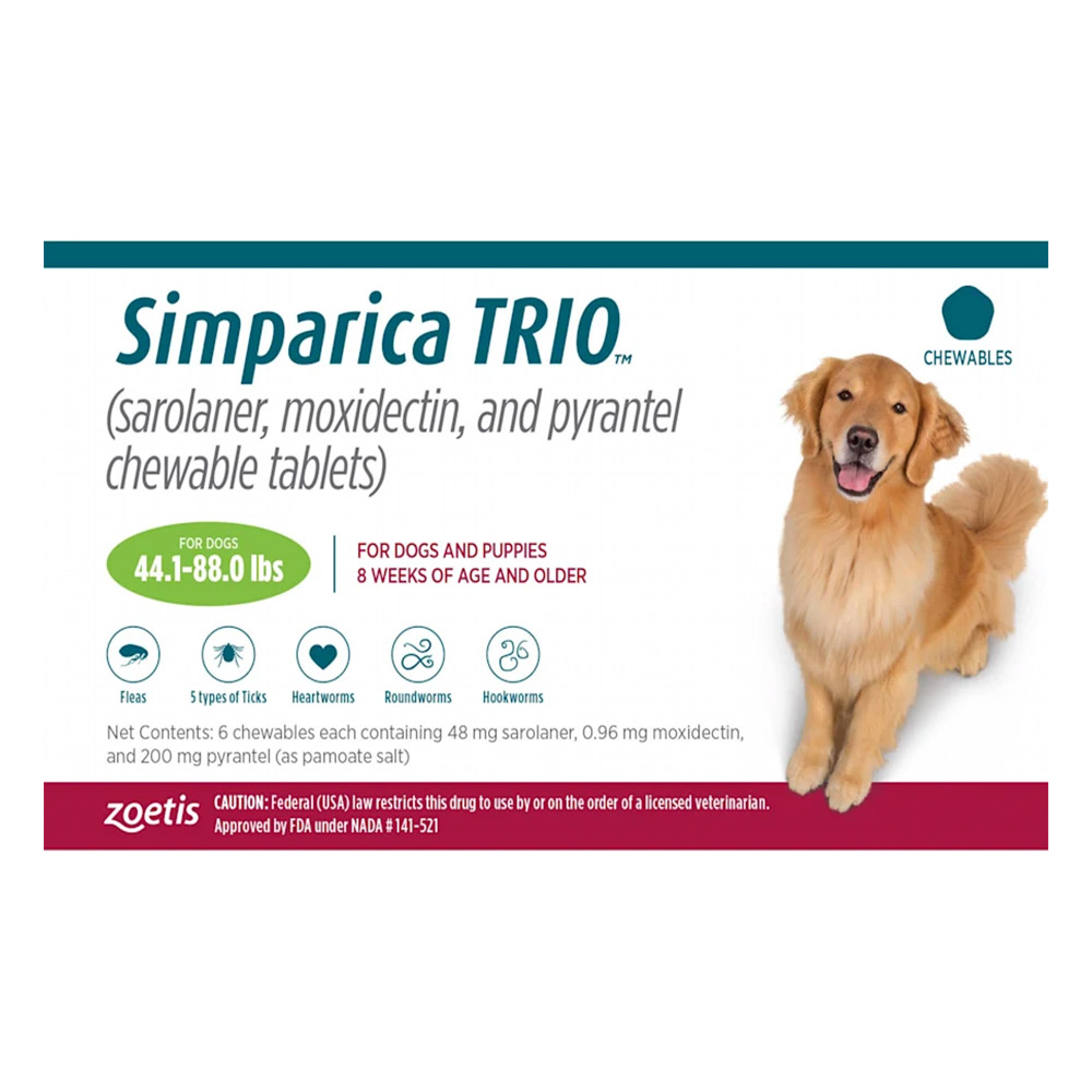 Simparica Trio For Dogs 44.1-88 Lbs (Green) 3 Chews