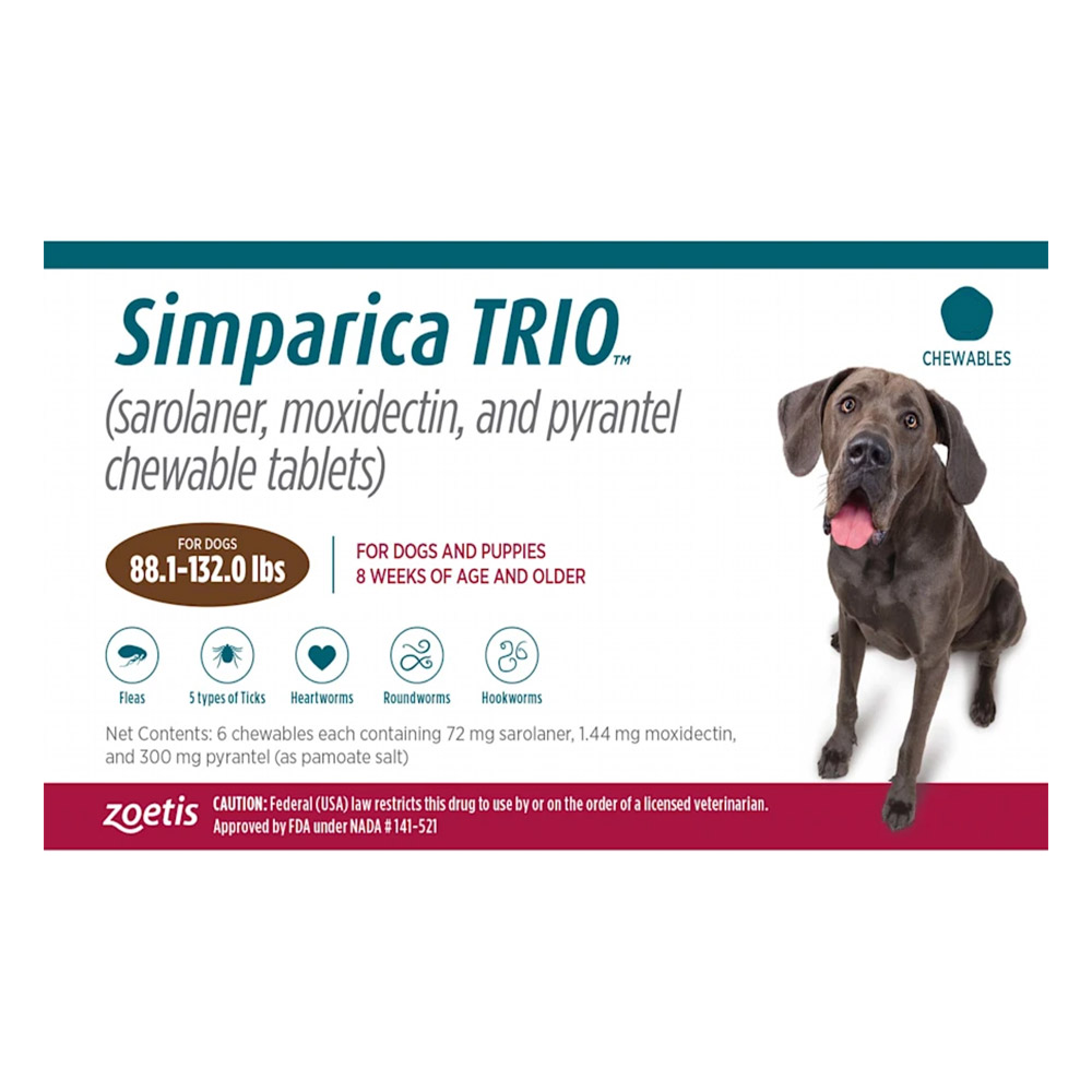 

Simparica Trio For Dogs 88.1-132 Lbs (Brown) 3 Chews