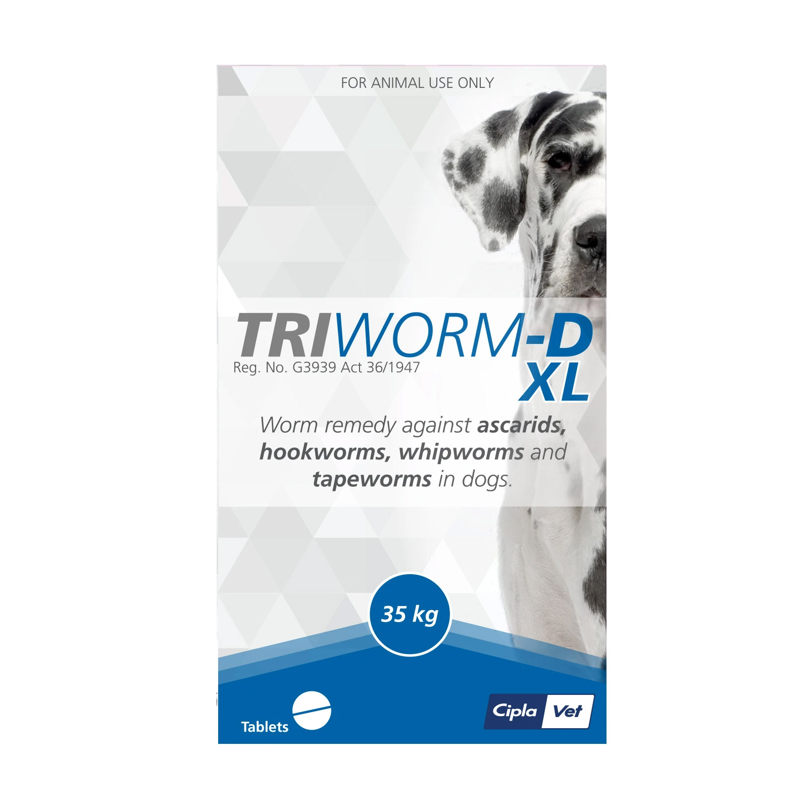 

Triworm-D Dewormer For Large Dogs (35kg) 4 Tablets