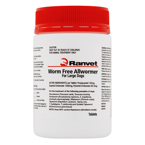 Ranvet Allwormer For Large Dogs 25 Kg (55lbs) 50 Tablet
