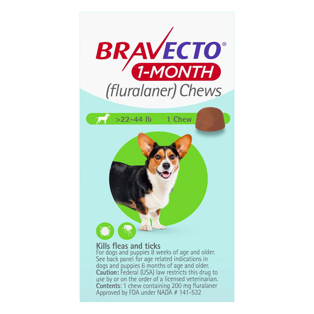 Bravecto 1 Month Chew For Medium Dogs 22 To 44lbs Green