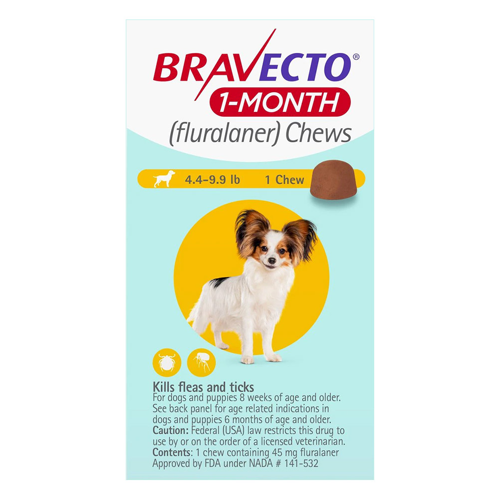 Bravecto 1 Month Chew For Toy Dogs 4.4 To 9.9lbs Yellow