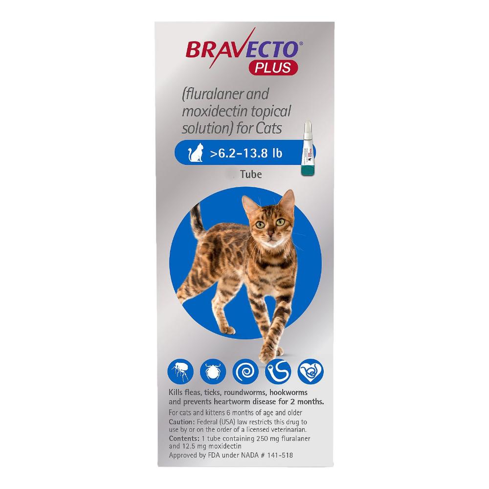 Bravecto Plus For Medium Cats 250 Mg 6.2 To 13.75 Lbs Blue 1 Dose