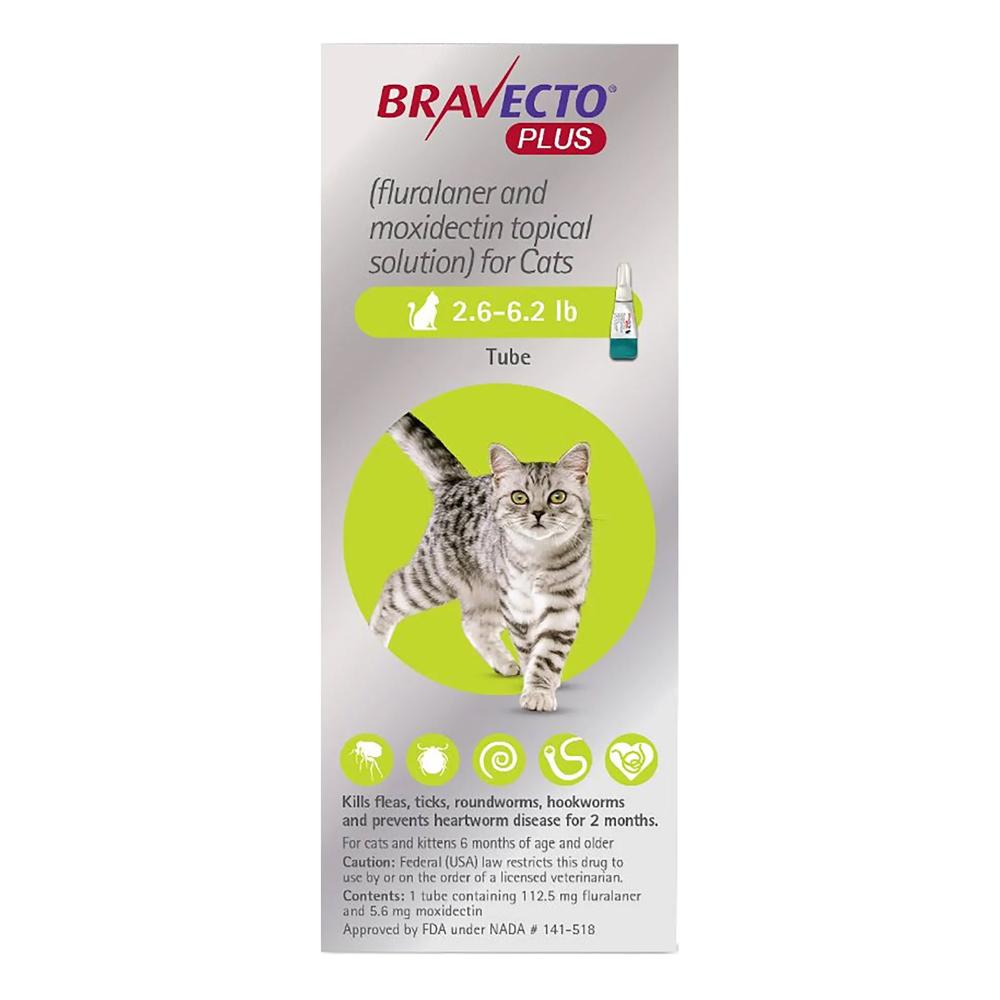Bravecto Plus For Small Cats 112 Mg 2.6 To 6.2 Lbs Green 2 Doses