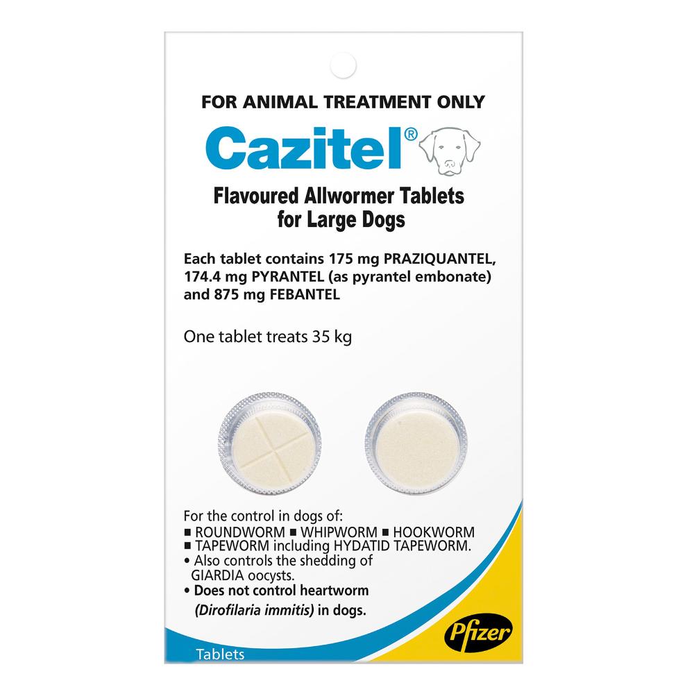 Cazitel Flavoured Allwormer For Dogs 77lbs 35kgs 4 Tablet