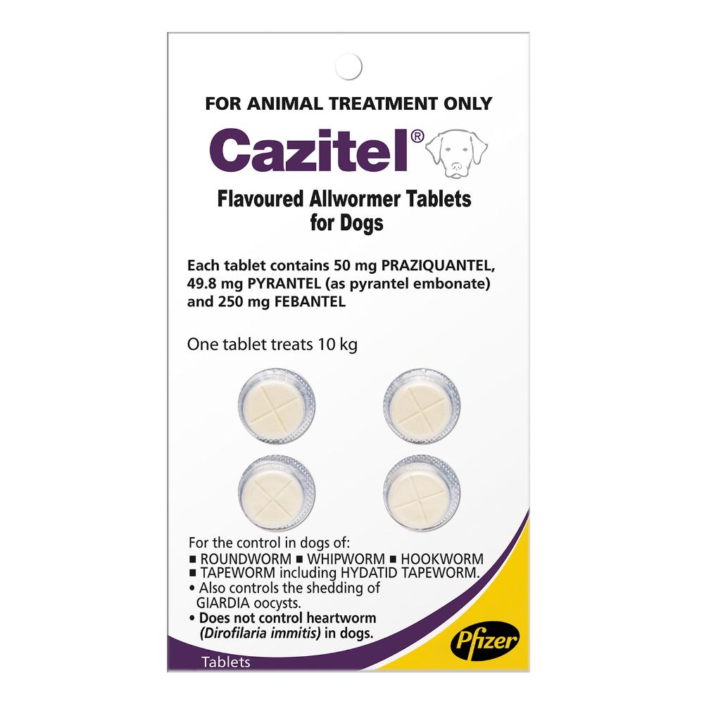 Cazitel Flavoured Allwormer For Dogs 22lbs 10kg 4 Tablet