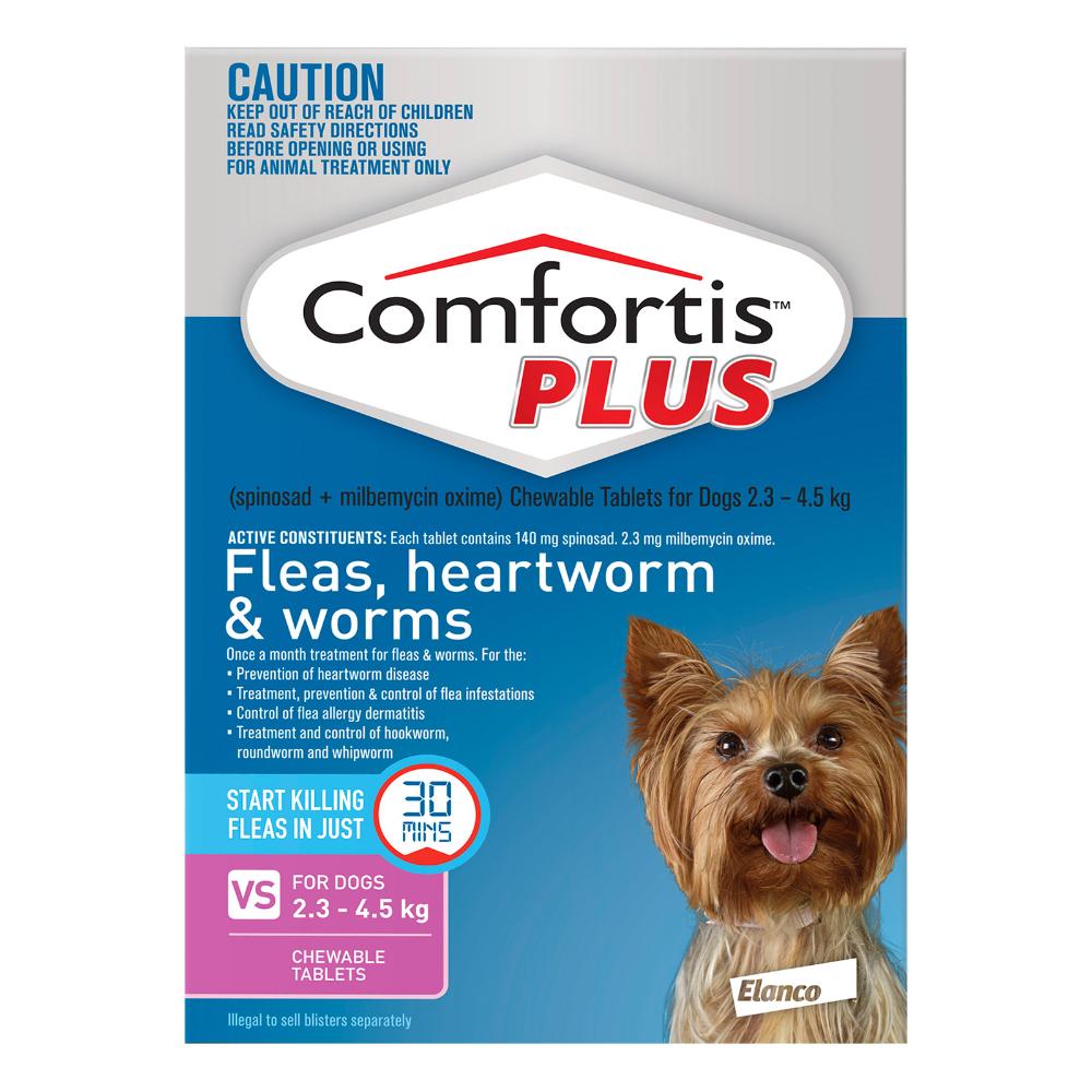 Comfortis Plus (Trifexis) For Very Small Dogs 2.3-4.5 Kg 5 - 10lbs Pink 12 Chews