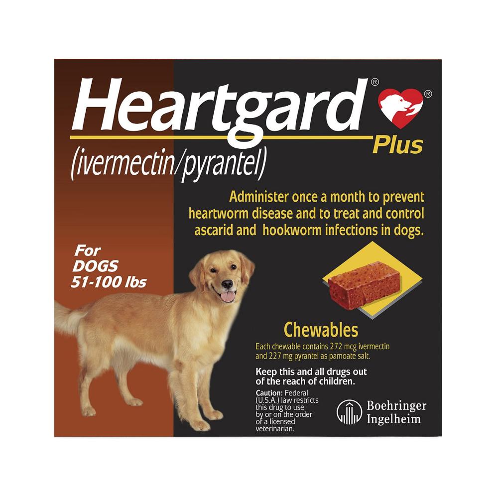 Heartgard Plus Chewables For Large Dog 51-100lbs Brown 12 Doses