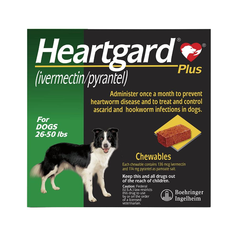 Heartgard Plus Chewables For Medium Dogs 26-50lbs Green 6 Doses