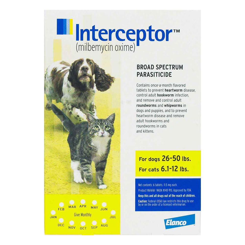 Interceptor For Dogs 26-50 Lbs Yellow 12 Chews