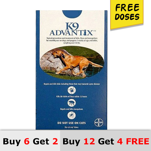 K9 Advantix Extra Large Dogs Over 55 Lbs Blue 12 + 4 Doses Free