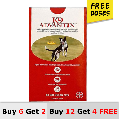 K9 Advantix Large Dogs 21-55 Lbs Red 12 + 4 Doses Free