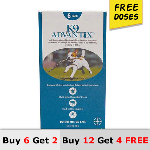 K9 Advantix Medium Dogs 11-20 Lbs Aqua 6 + 2 Doses Free