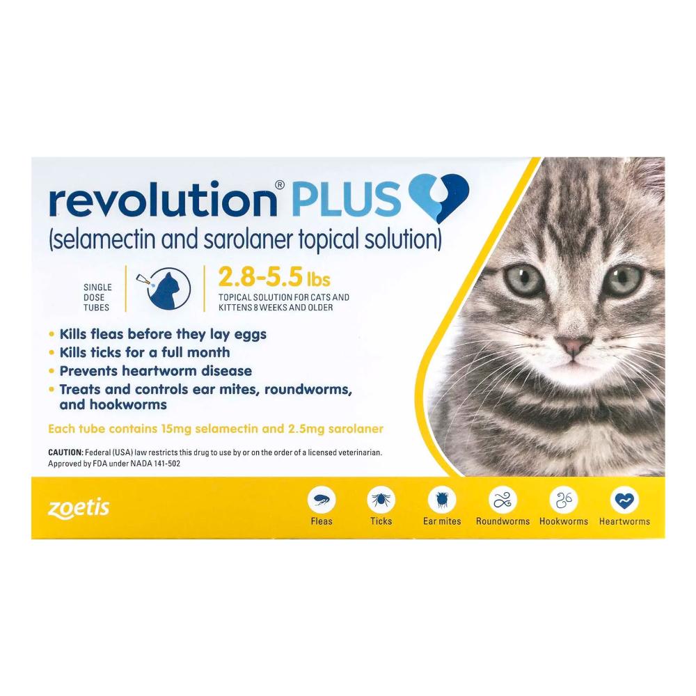 Revolution Plus For Kittens And Small Cats 2.8-5.5lbs 1.25-2.5kg Yellow 6 Pack