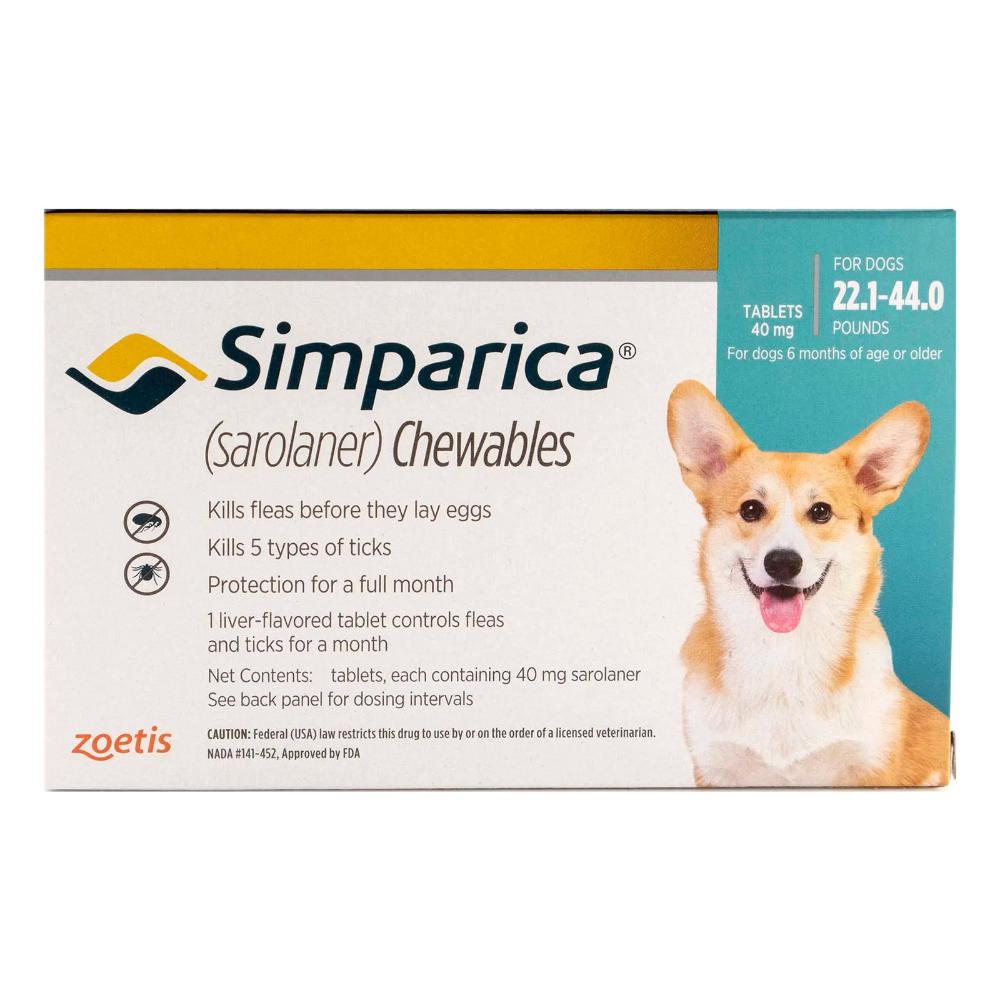 

Simparica Chewables For Dogs 22.1-44 Lbs Blue 3 Pack