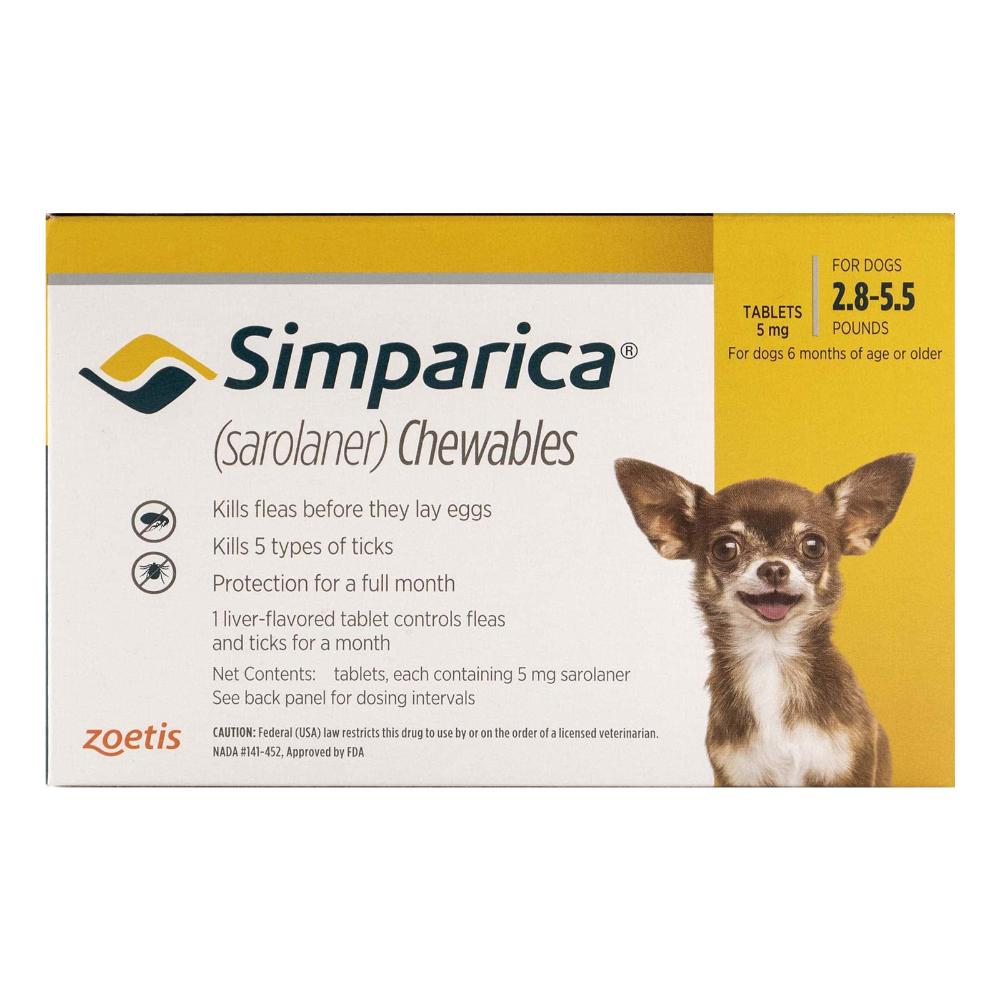 Simparica Chewables For Dogs 2.8-5.5 Lbs Yellow 6 Pack