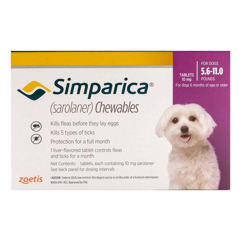 

Simparica Chewables For Dogs 5.6-11 Lbs Purple 3 Pack