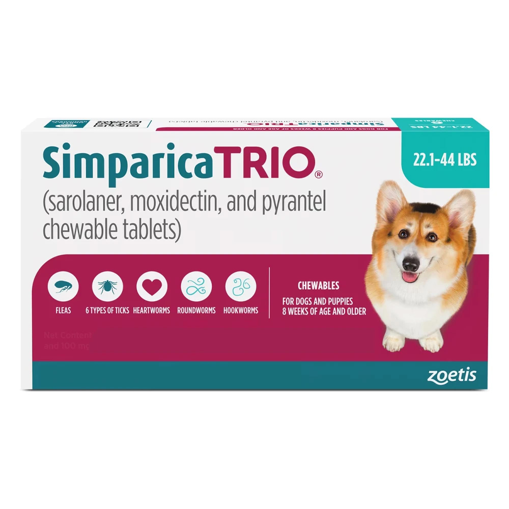 Simparica Trio For Dogs 22.1-44 Lbs (Blue) 12 Chews