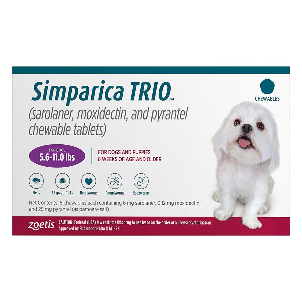 Simparica Trio For Dogs 5.6-11 Lbs Purple 12 Chews