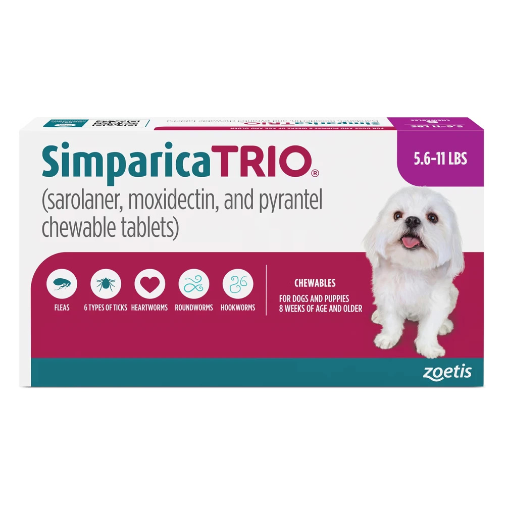 Simparica Trio For Dogs 5.6-11 Lbs (Purple) 6 Chews