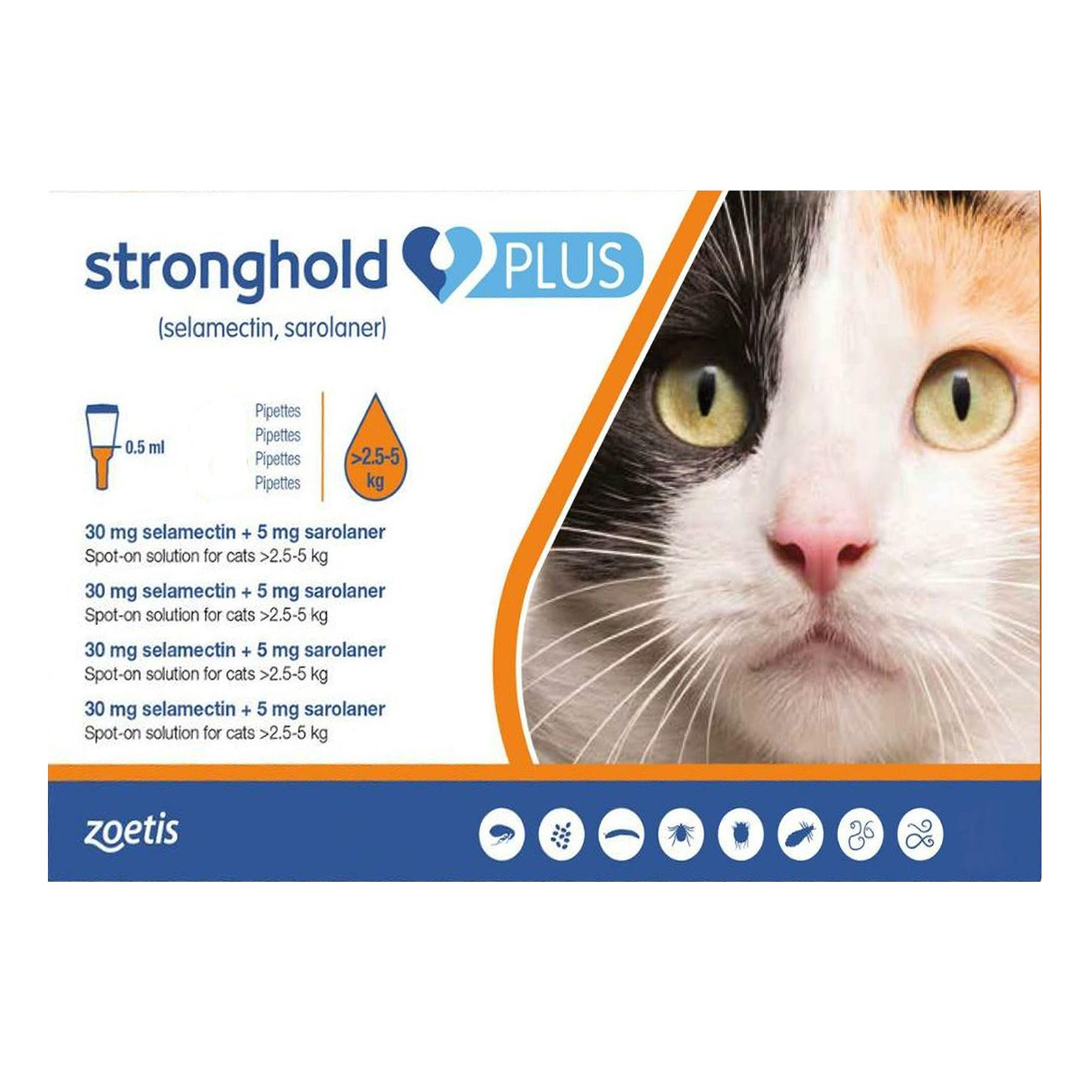 

Stronghold Plus For Medium Cats 5.5-11lbs (2.5-5kg) Orange 3 Pack