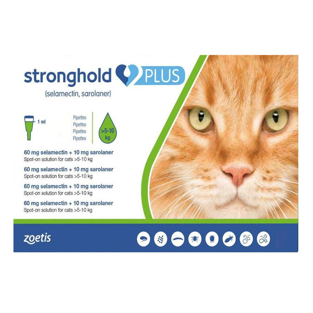Stronghold Plus For Large Cats 11-24lbs 2.5-5kg Green 3 Pack